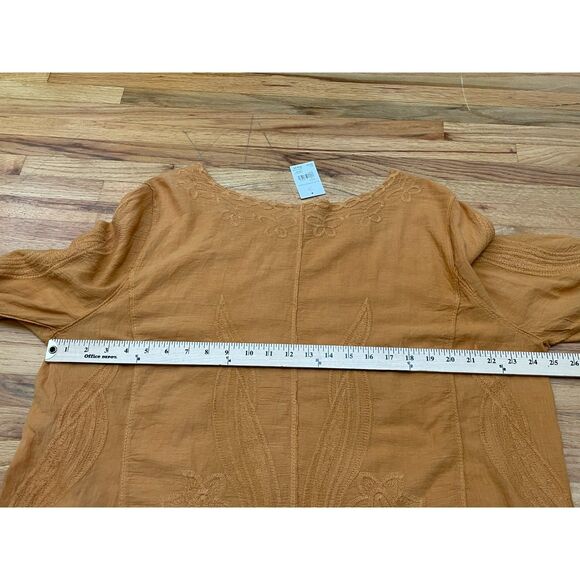 Cato Women's 22/24 Yellow Blouse Top Cotton Tunic Floral Crochet Lace Trim Boho - Picture 8 of 9